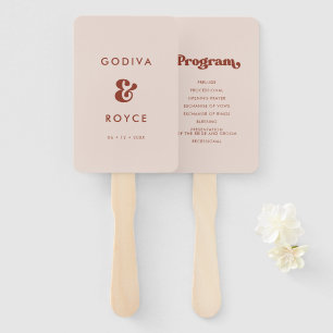Leque programa de casamento rosa-pêssego na moda retro