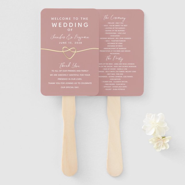 Leque Programa de Casamento Rosa Poento (Frente e Verso)