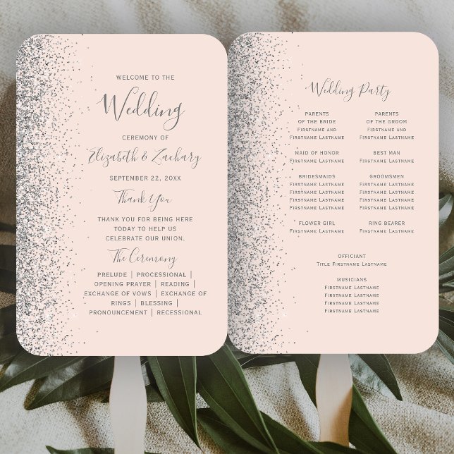 Leque Programa de Casamento Rosa-Rosa Silver Glitter Blu (Criador carregado)