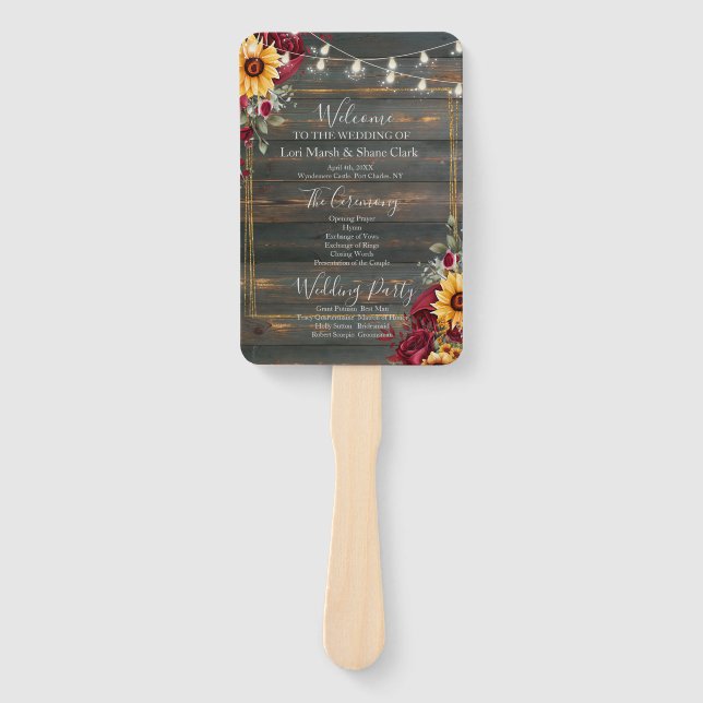 Leque Programa de Casamento Rosa Rústica e Aster (Frente)