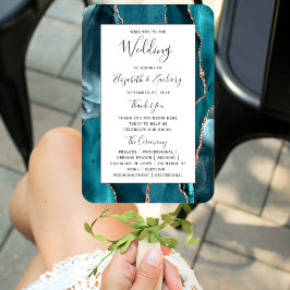 Leque Programa de Casamento Rosa Teal Ágata Dourado Bran
