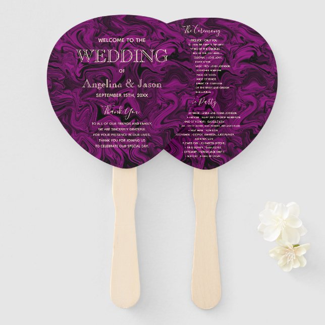 Leque Programa de Casamento Roxo (Frente e Verso)