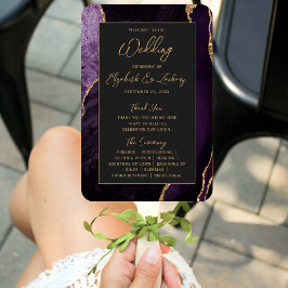 Leque Programa de Casamento Roxo Dourado Ágata Escrito E