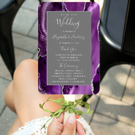 Leque Programa de Casamento Roxo Prata Ágata Cinza