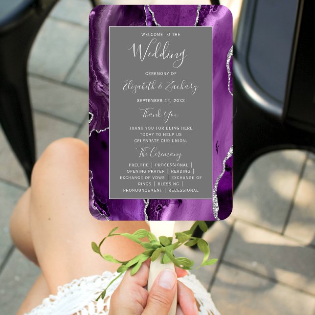 Leque Programa de Casamento Roxo Prata Ágata Cinza (Criador carregado)