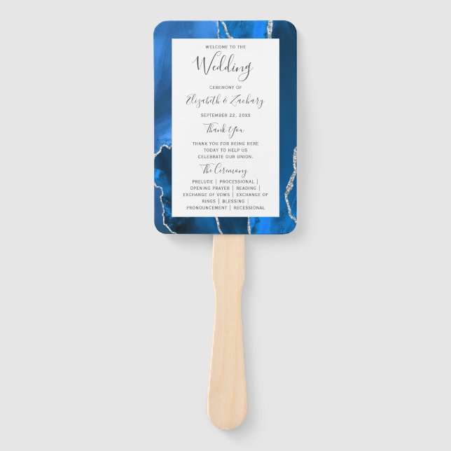 Leque Programa de Casamento Royal Blue Silver Agate (Frente)