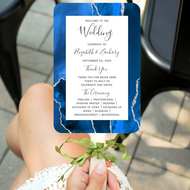 Leque Programa de Casamento Royal Blue Silver Agate (Criador carregado)