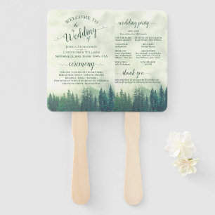 Leque Programa de Casamento Russo Misty Green Pine Trees