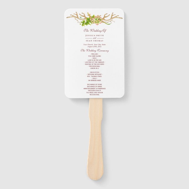 Leque Programa de Casamento Rustic Antlers & Wildflowers (Frente)