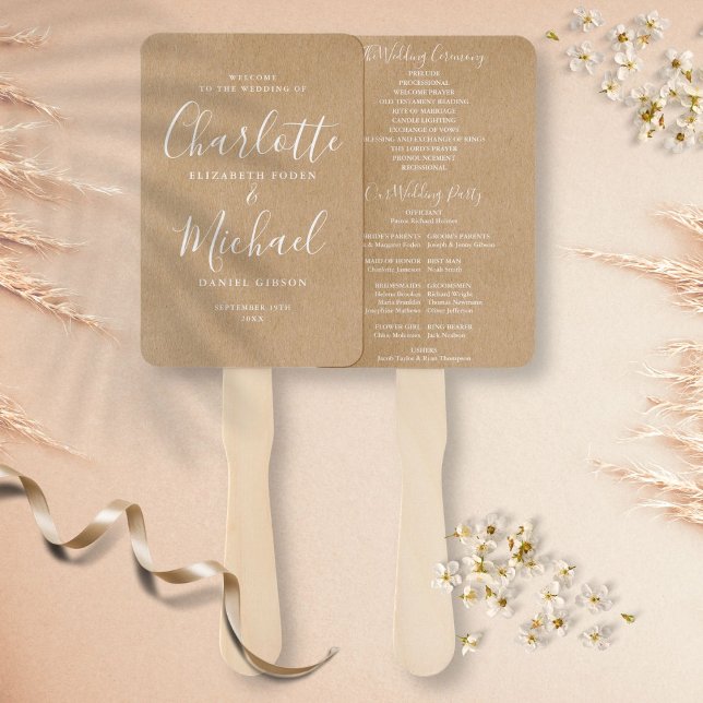 Leque Programa de Casamento Rustic Kraft do Script Moder (Criador carregado)