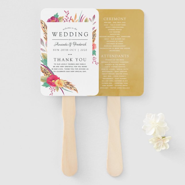 Leque Programa de Casamento Safari Floral em Aquarela (Frente e Verso)