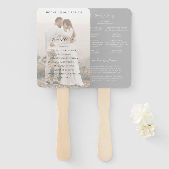 Leque Programa de Casamento Simples Cinza Elegante (Frente e Verso)