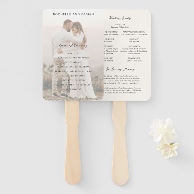 Leque Programa de Casamento Simples Elegante (Frente e Verso)