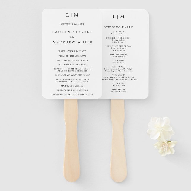 Leque Programa de Casamento Simples Preto e Branco Elega (Frente e Verso)