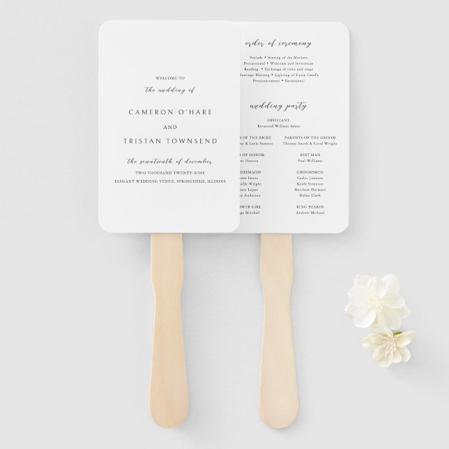 Leque Programa de Casamento Simples Preto e Branco Limpo (Frente e Verso)