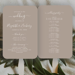Leque Programa de Casamento Taupe Script Moderno