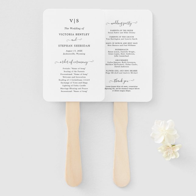 Leque Programa de Casamento Tradicional Preto e Branco (Frente e Verso)