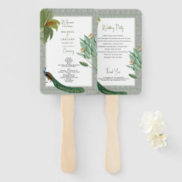 Leque Programa de Casamento Tropical com Pena de Pavão V