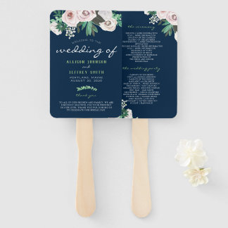 Leque Programa de Casamento Verde Branco Floral de Water