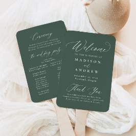 Leque Programa de Casamento Verde Caligrafia Moderna e E