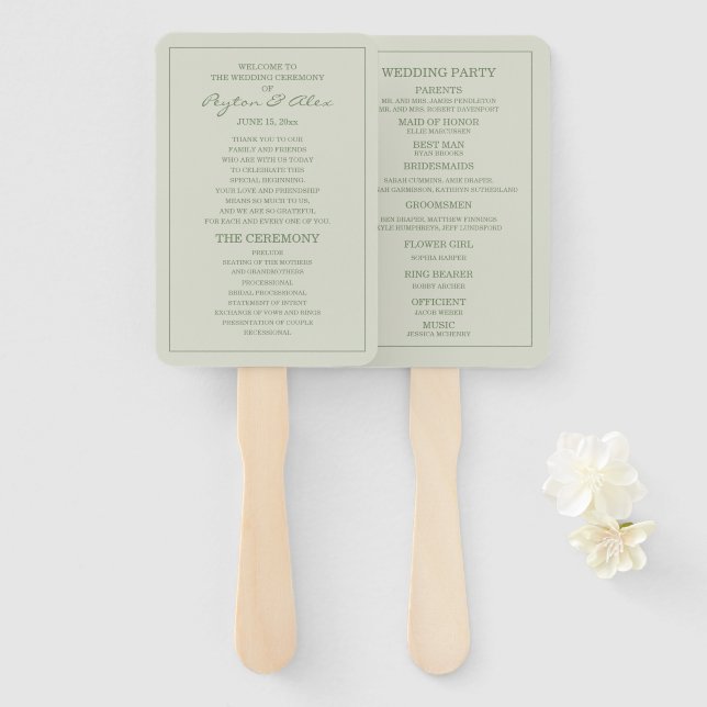 Leque Programa de Casamento Verde da Elegant Soft Mint S (Frente e Verso)