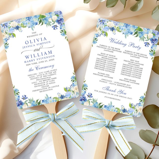 Leque Programa de Casamento Verde de Hydrangea Azul Clar (Criador carregado)