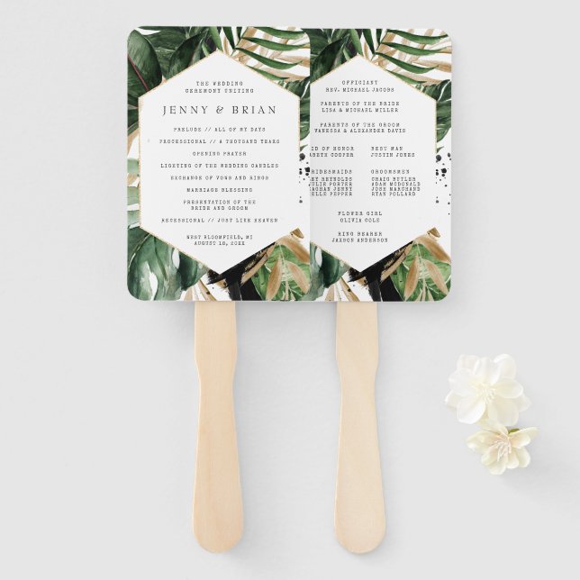 Leque Programa de Casamento Verde de Verão Glamouroso na (Frente e Verso)