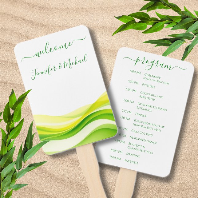 Leque Programa de Casamento Verde e Amarelo Cítrico da I (Island Citrus Green and Yellow Wedding Program Hand Fan )
