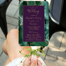 Leque Programa de Casamento Verde Esmeralda Dourado Ágat