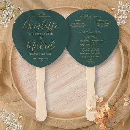 Leque Programa de Casamento Verde Esmeralda e Dourado