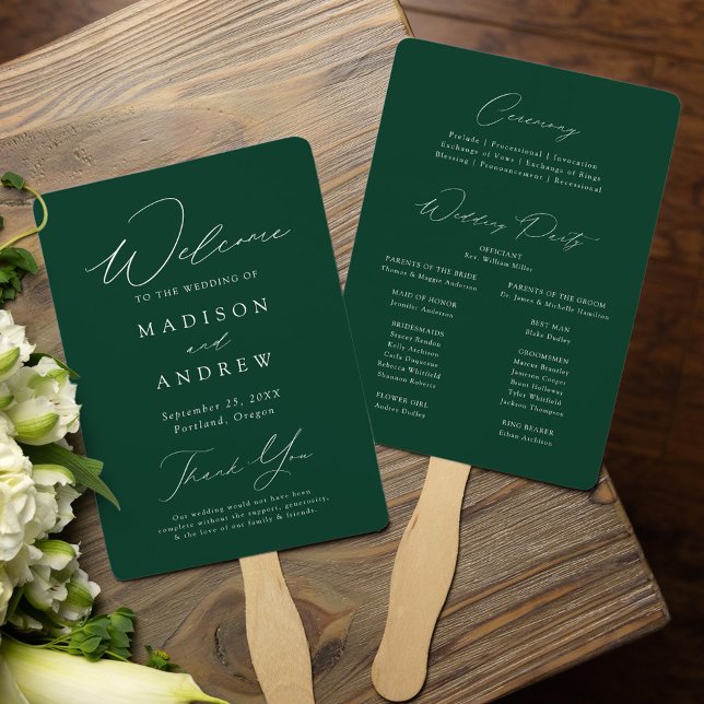 Leque Programa de Casamento Verde Moderno e Elegante (Criador carregado)