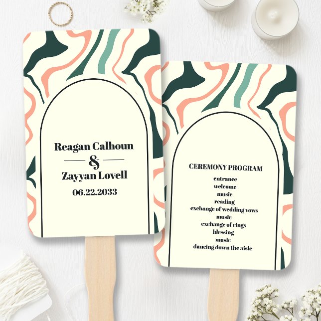 Leque Programa de Casamento Verde Rosa da Arca Retro (Criador carregado)