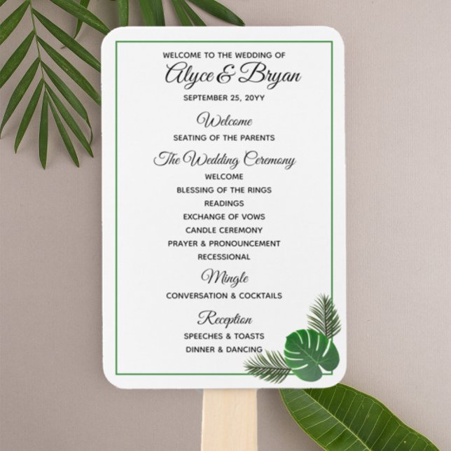Leque Programa de Casamento Verde Tropical Mínimo (Criador carregado)