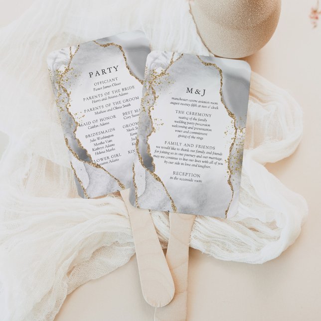 Leque Programa de Casamento White, Gold & Grey Mist Agat (Criador carregado)