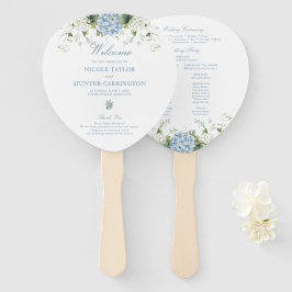 Leque Programa de Cerimônia de Casamento Blue Hydrangea