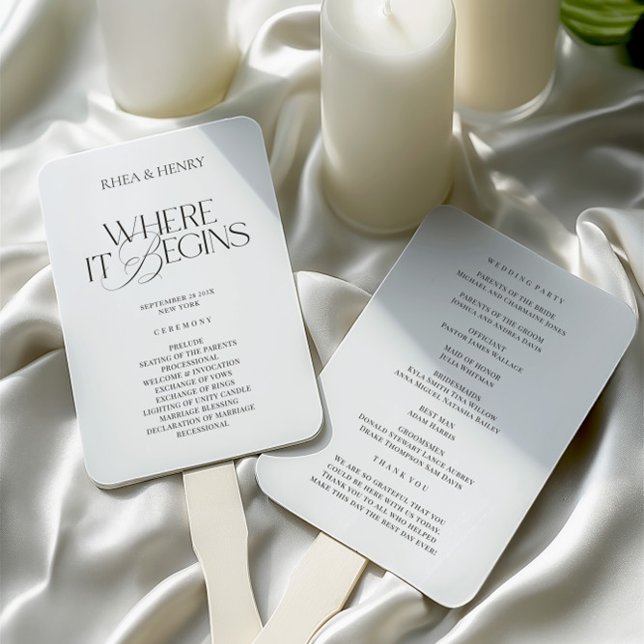 Leque Programa de Cerimônia de Casamento Clássico Modern (Modern Classic Wedding Ceremony Program Hand Fan)