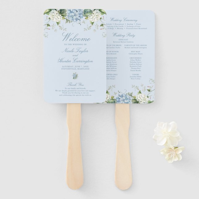 Leque Programa de Cerimônia de Casamento com Hortênsia A (Frente e Verso)