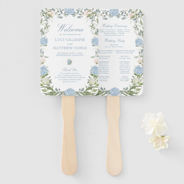 Leque Programa de Cerimônia de Casamento com Hortênsias  (Criador carregado)