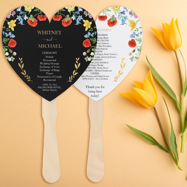 Leque Programa de Cerimônia de Casamento de Flores Selva (Colorful Wildflower Wedding Ceremony Program Hand Fan)