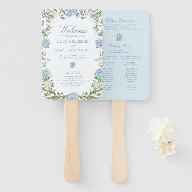 Leque Programa de Cerimônia de Casamento Elegante Hortên (Frente e Verso)