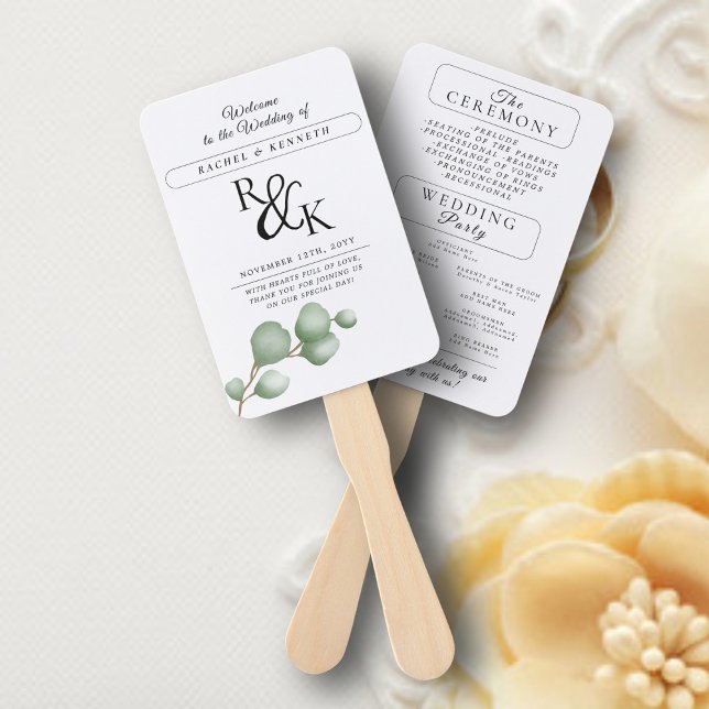 Leque Programa de Cerimônia de Casamento Eucalipto Preto (Criador carregado)