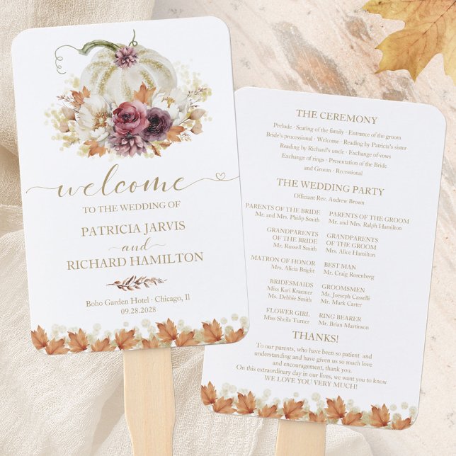 Leque Programa de Cerimônia de Casamento Floral de Abóbo (Criador carregado)