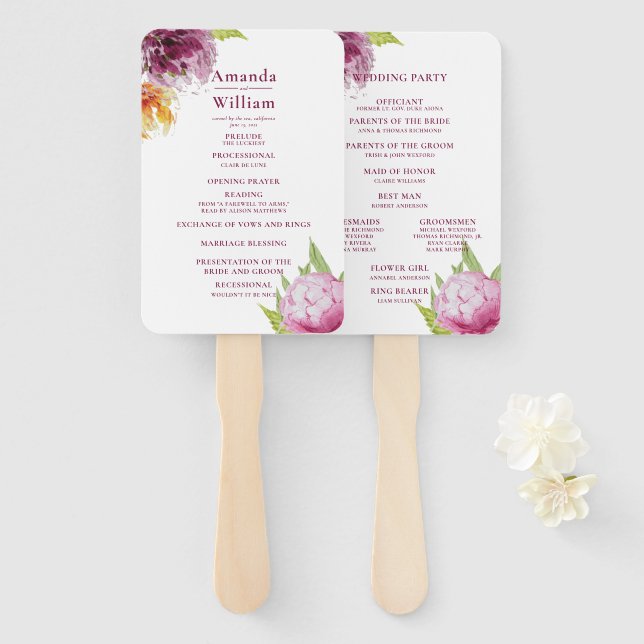Leque Programa de Cerimônia de Casamento Floral de Water (Frente e Verso)