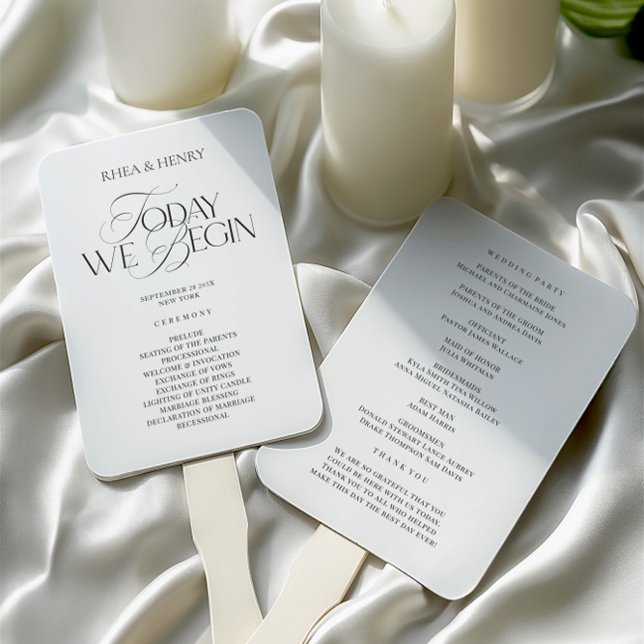 Leque Programa de Cerimônia de Casamento Moderno e Elega (Elegant Modern Wedding Ceremony Program Hand Fan)