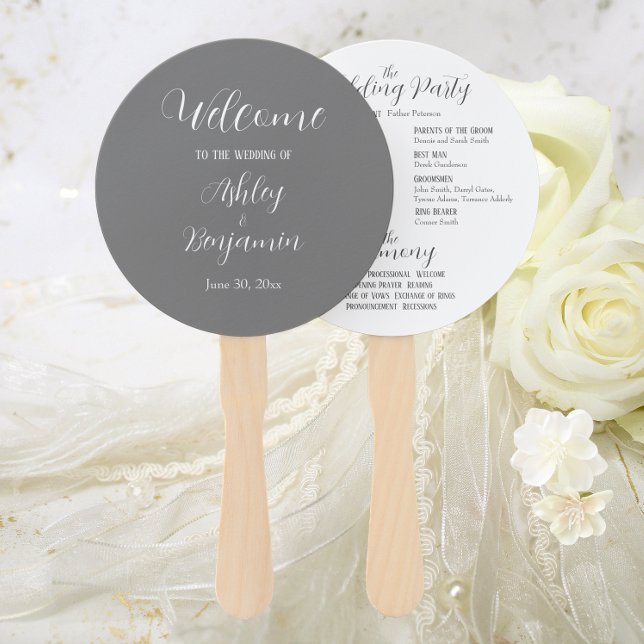 Leque Programa de Cerimônia de Casamento Simples Cinza E (In Situ Wedding)