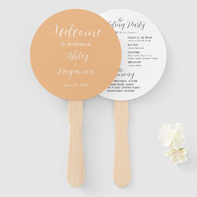 Leque Programa de Cerimônia de Casamento Simples Peach (Frente e Verso)