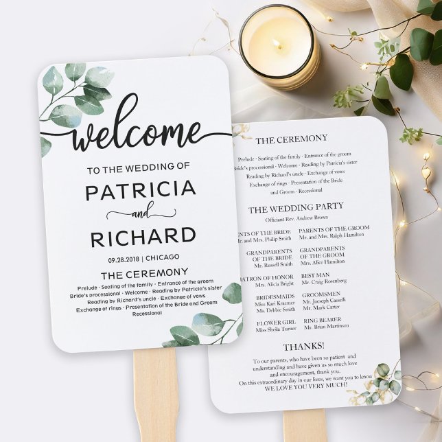 Leque Programa de Cerimônia de Casamento Verde (Criador carregado)