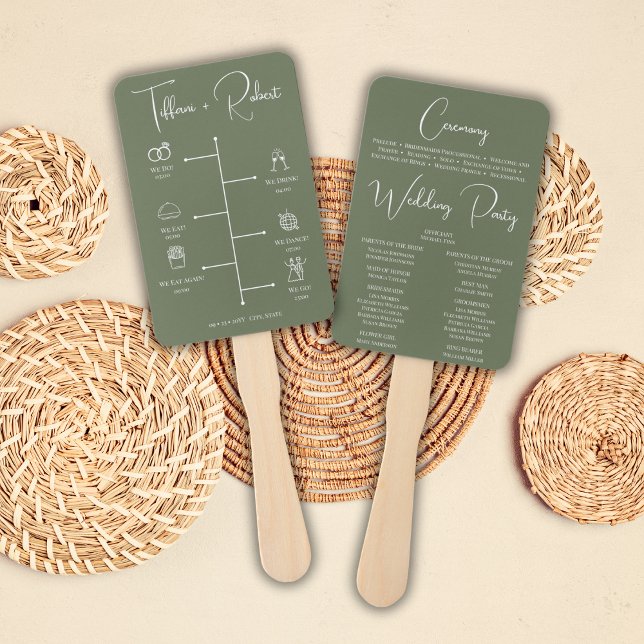 Leque Programa de Cerimônia de Casamento Verde de Cor Ed (Criador carregado)