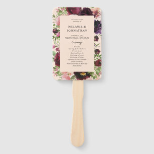 Leque Programa de Cerimônia Floral de Casamento Burgundy