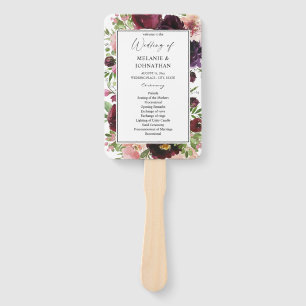 Leque Programa de Cerimônia Floral de Casamento Burgundy